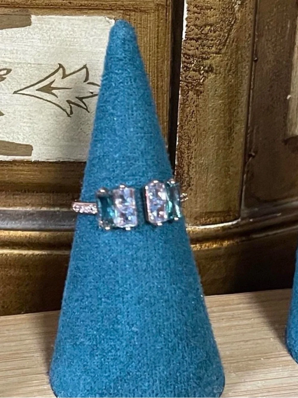 Aquamarine-Cut Double Stone Open Ring in Rose Gold - Women's Jewelry